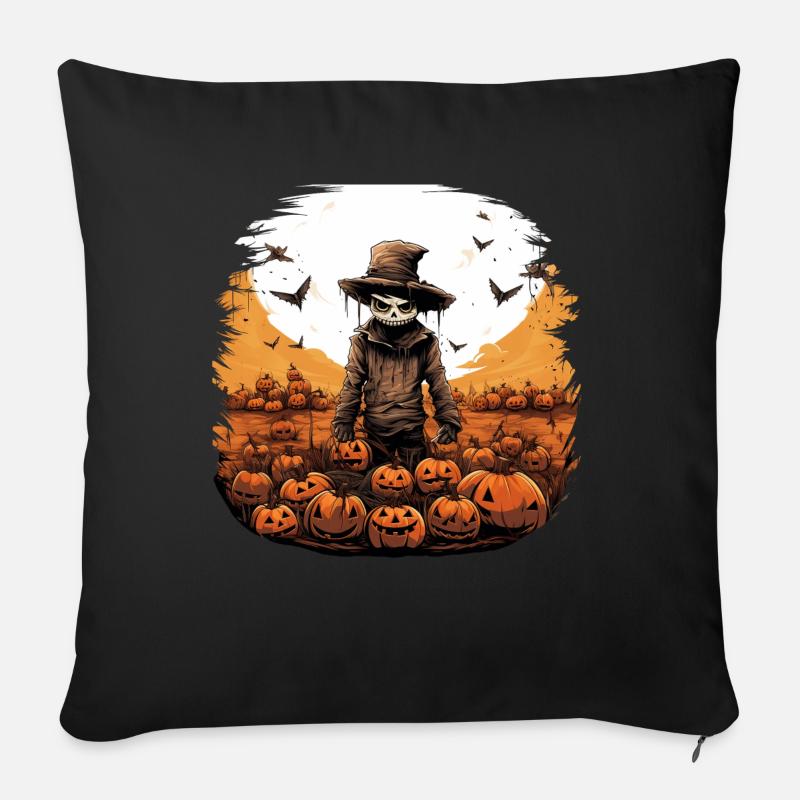 Gruselige Halloween Vogelscheuche im Kürbisfeld - Sofakissen mit Füllung 45 x 45 cm - Schwarz