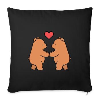 Deux Ours En Amour Couple Coeur Brun Amour Mains - Coussin et housse de 45 x 45 cm - noir - Devant