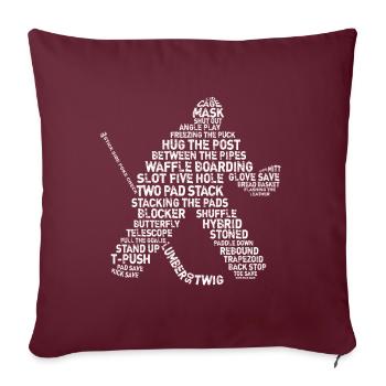 Goalie Lingo - Grunge Text Version (white print) - Sofa pillow with filling 45cm x 45cm - burgundy - Front