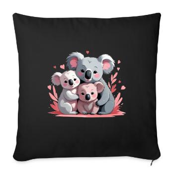 Three cute koalas - koala family - Sofa pillow with filling 45cm x 45cm - black - Front