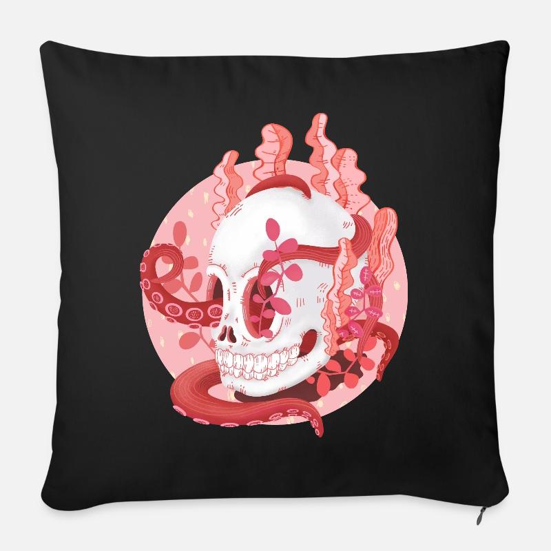 Poulpe dans le crâne sous l’eau devant les plongeurs - Coussin et housse de 45 x 45 cm - noir