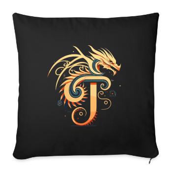 Buchstabe T mit Drache - Sofakissen mit Füllung 45 x 45 cm - Schwarz - Vorne