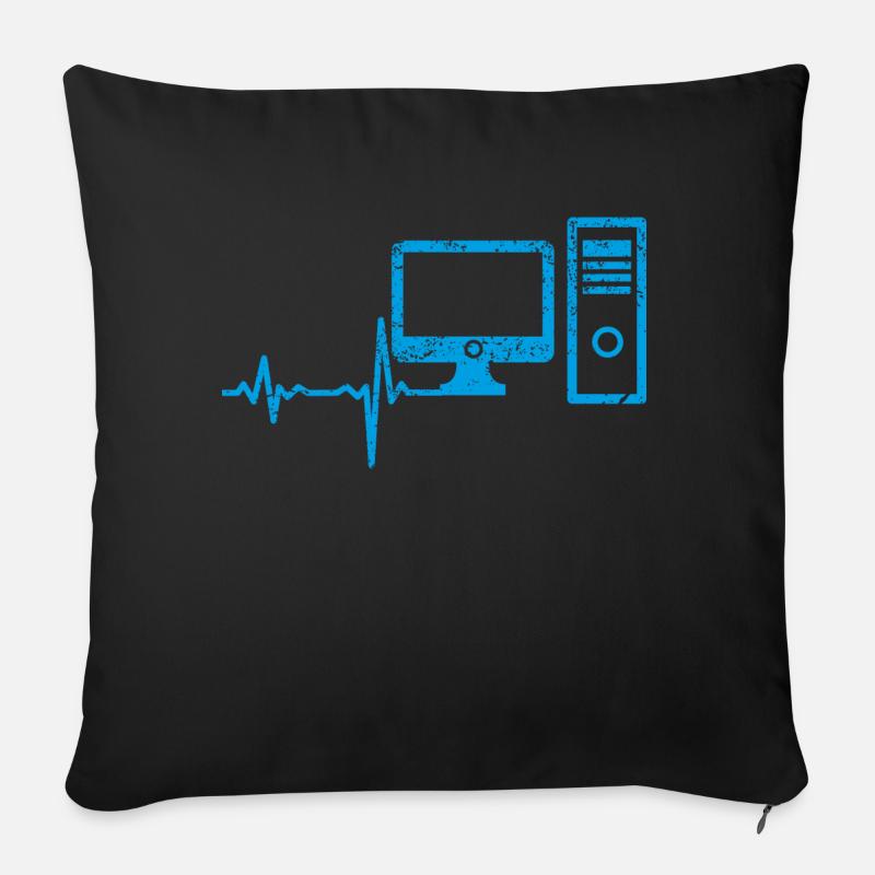 Cadeau Heartbeat Ordinateur PC - Coussin et housse de 45 x 45 cm - noir