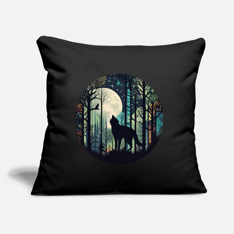 Cat in the forest with full moon, trees Sofa pillow with filling 45cm x 45cm