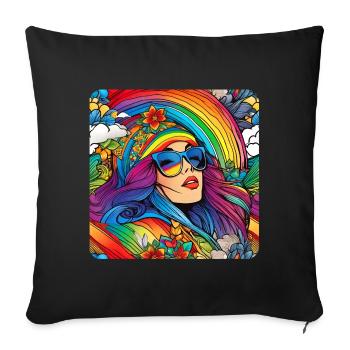 Flower Power Woman in Retro Look with Flowers - Sofa pillow with filling 45cm x 45cm - black - Front