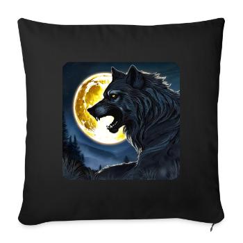 Grand Loup à la pleine lune - Coussin et housse de 45 x 45 cm - noir - Devant
