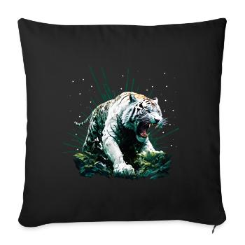 White angry roaring tiger in the jungle - Sofa pillow with filling 45cm x 45cm - black - Front