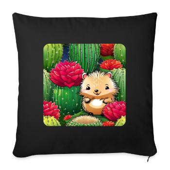 Niedlicher Igel im Kaktusfeld - Sofakissen mit Füllung 45 x 45 cm - Schwarz - Vorne