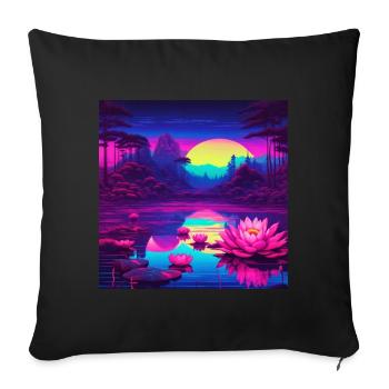 Water lilies on the lake - Sofa pillow with filling 45cm x 45cm - black - Front