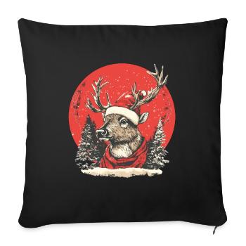 Cerf avec chapeau de Père Noël - Coussin et housse de 45 x 45 cm - noir - Devant