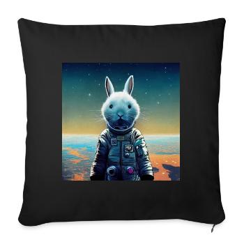 weißes Kaninchen Astronaut - Sofakissen mit Füllung 45 x 45 cm - Schwarz - Vorne