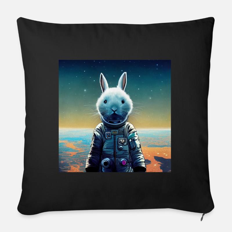 white rabbit astronaut - Coussin et housse de 45 x 45 cm - noir