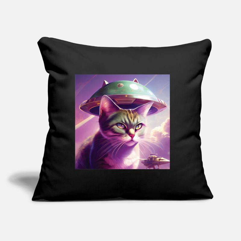 Vaisseau spatial extraterrestre de chat Coussin et housse de 45 x 45 cm
