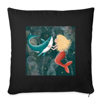 Mermaid kisses shark - Sofa pillow with filling 45cm x 45cm - black - Front