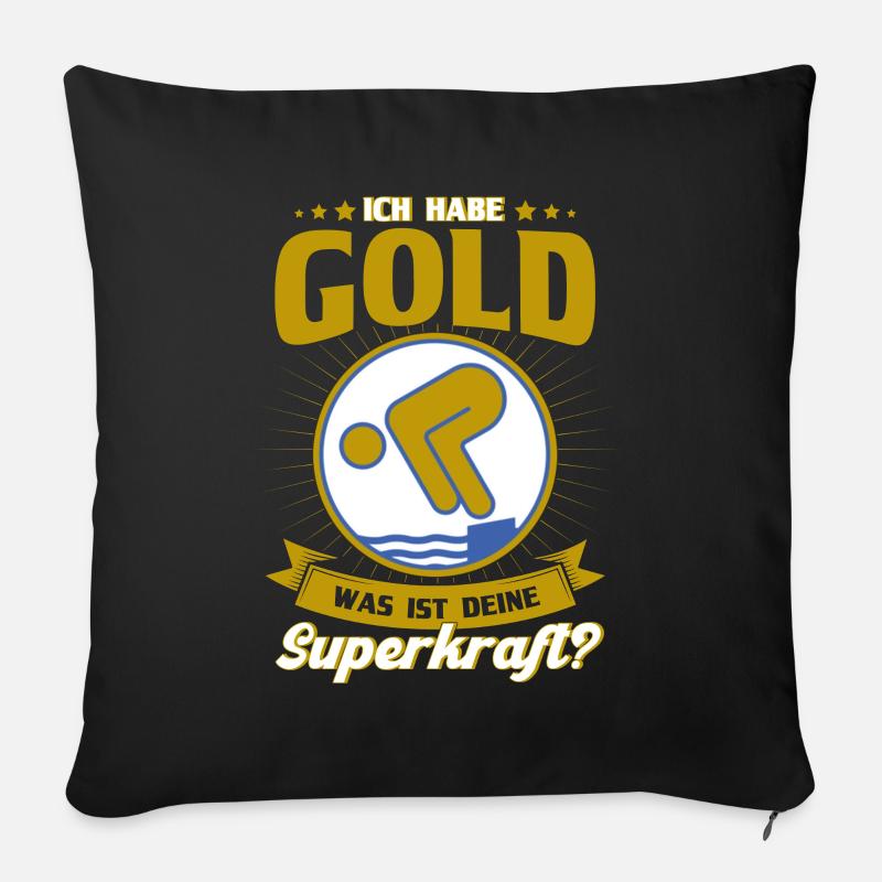 Schwimmer Schwimmprüfung Gold Geschenk - Sofakissen mit Füllung 45 x 45 cm - Schwarz