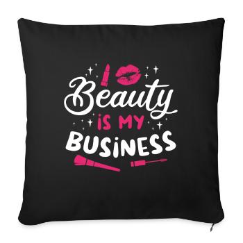 La beauté est mon affaire / Cosmétiques - Coussin et housse de 45 x 45 cm - noir - Devant