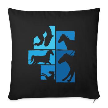 Horses, riders, equestrian design - Sofa pillow with filling 45cm x 45cm - black - Front