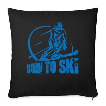 Né pour skier / Neige, Hiver - Coussin et housse de 45 x 45 cm - noir - Devant