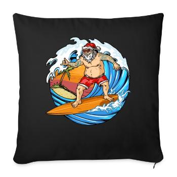 Christmas, Santa Claus surfing, Surfboard - Sofa pillow with filling 45cm x 45cm - black - Front