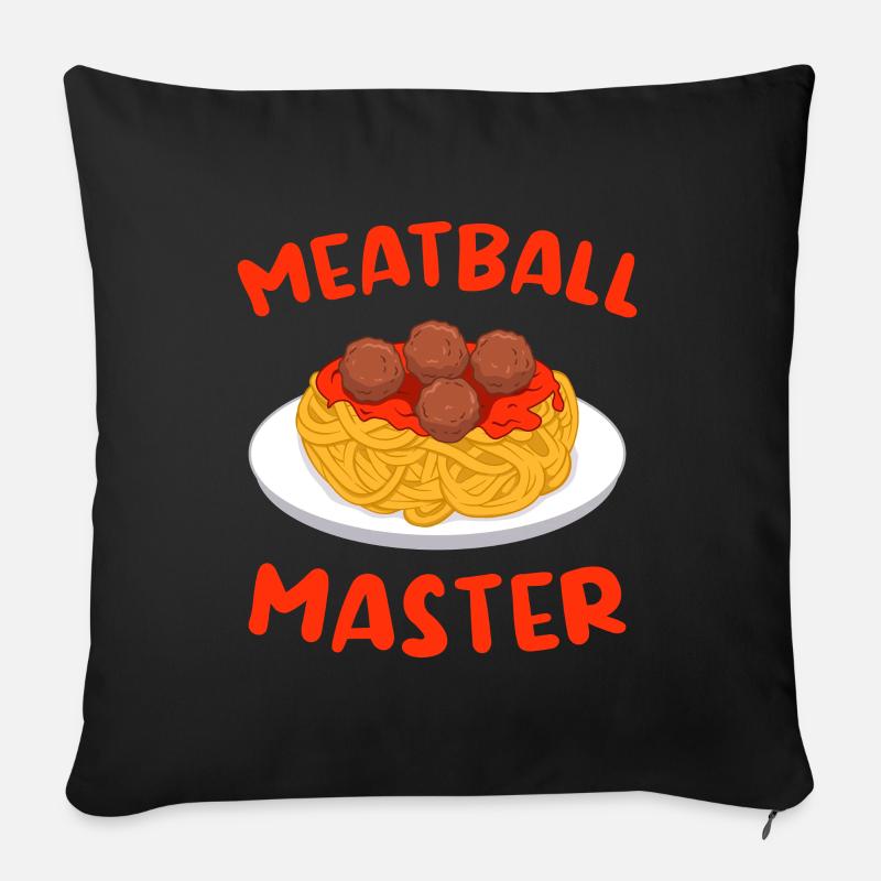 Meatball Master Spaghetti Pâtes Macaroni nourriture - Coussin et housse de 45 x 45 cm - noir