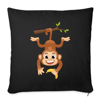 Monkey on branch with banana / Funny monkey / Animals - Sofa pillow with filling 45cm x 45cm - black - Front