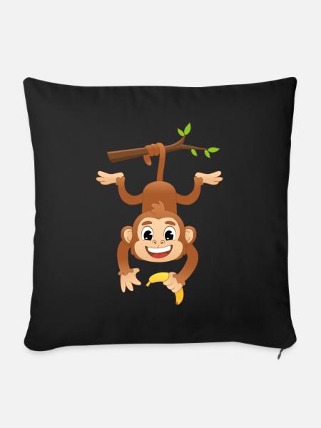 Affe am Ast mit Banane / Lustiger Affe / Tiere - Sofakissen mit Füllung 45 x 45 cm - Schwarz