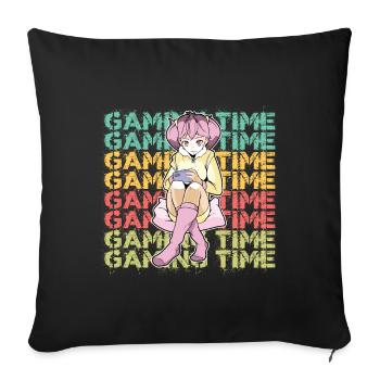 Anime Gaming Time / Video game, Gamer, Manga Nerd - Sofa pillow with filling 45cm x 45cm - black - Front
