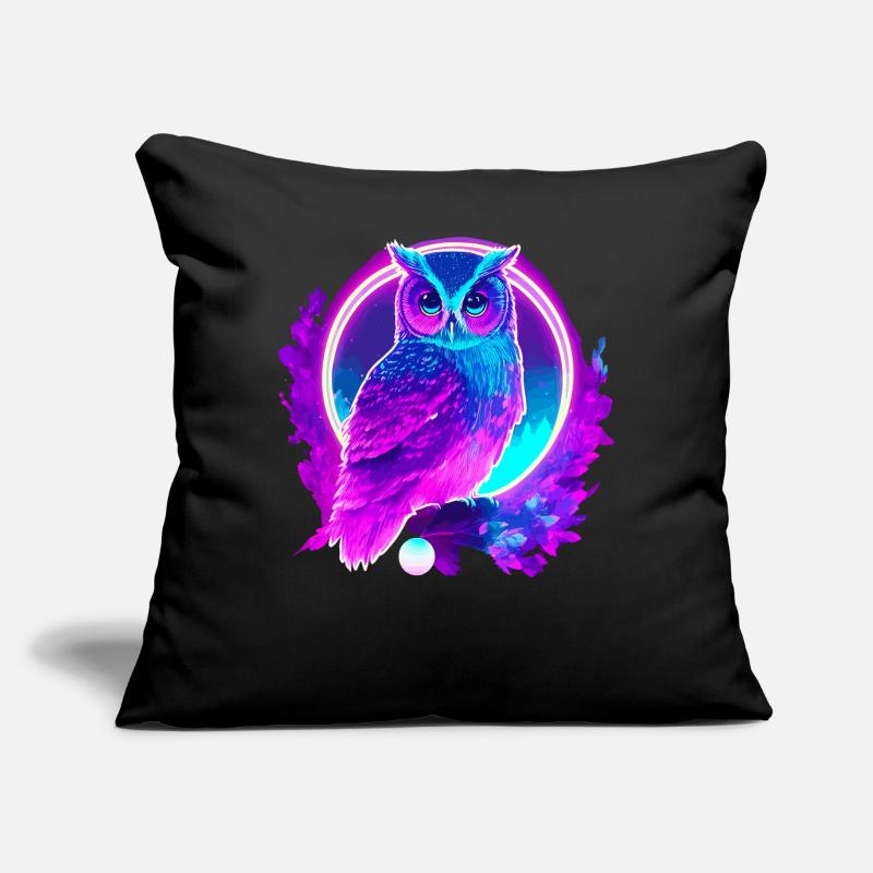 Owl Neon Moon Synthwave Coussin et housse de 45 x 45 cm