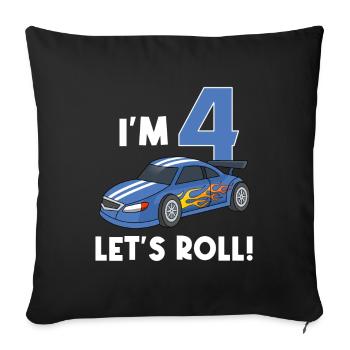 Children's birthday car racing car / 4 years - Sofa pillow with filling 45cm x 45cm - black - Front