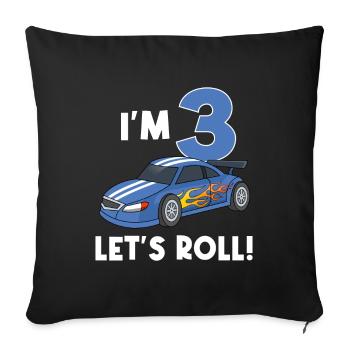 Children's birthday car racing car / 3 years - Sofa pillow with filling 45cm x 45cm - black - Front
