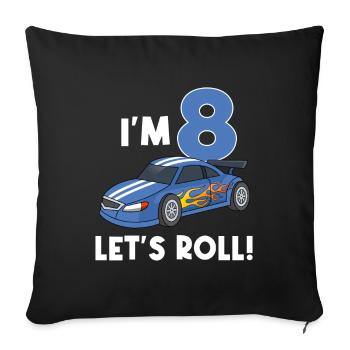 Children's birthday car racing car / 8 years - Sofa pillow with filling 45cm x 45cm - black - Front