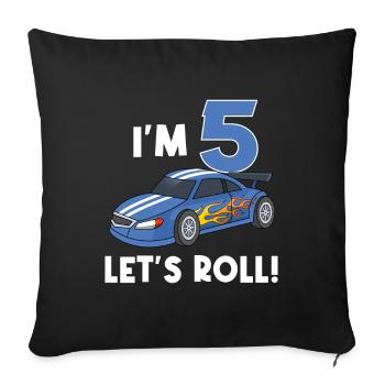 Children's birthday car racing car / 5 years - Sofa pillow with filling 45cm x 45cm - black - Front