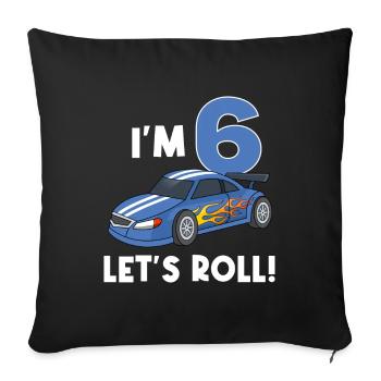 Children's birthday car racing car / 6 years - Sofa pillow with filling 45cm x 45cm - black - Front