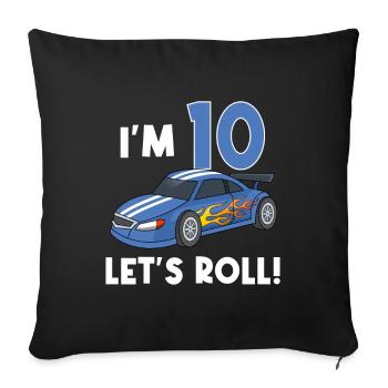Children's birthday car racing car / 10 years - Sofa pillow with filling 45cm x 45cm - black - Front