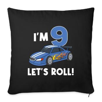 Children's birthday car racing car / 9 years - Sofa pillow with filling 45cm x 45cm - black - Front