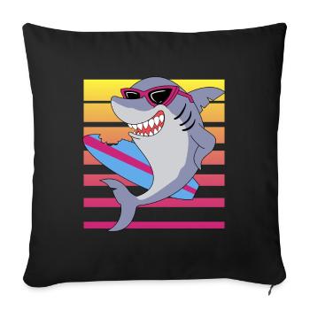 Planche de surf requin, design de surfeur amusant - Coussin et housse de 45 x 45 cm - noir - Devant