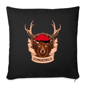 Schwarzwald Bollenhut Hirsch Motive - Traditionell - Sofakissen mit Füllung 45 x 45 cm - Schwarz - Vorne