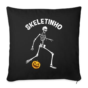 skeletinho halloween skeleton pumpkin soccer funny - Sofa pillow with filling 45cm x 45cm - black - Front