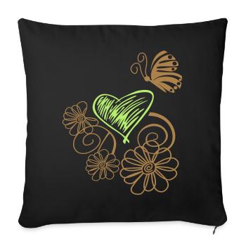 Blume mit Herz und Schmetterling - Sofakissen mit Füllung 45 x 45 cm - Schwarz - Vorne