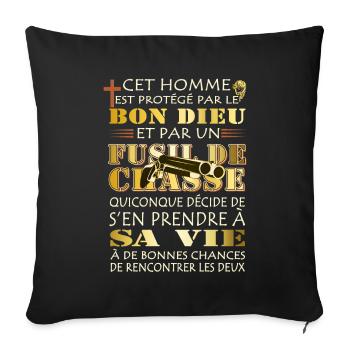 Homme Protégé par Dieu et par un Fusil de Chasse - Coussin et housse de 45 x 45 cm - noir - Devant