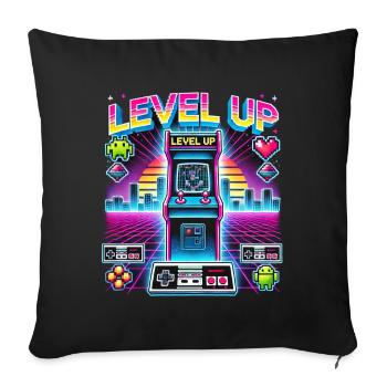 Arcade rétro Level Up pour les joueurs et les nostalgiques - Coussin et housse de 45 x 45 cm - noir - Devant