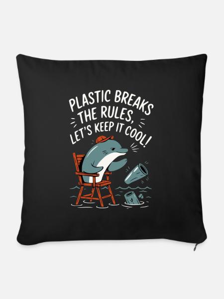 Plastik im Meer mit Delphin - Sofakissen mit Füllung 45 x 45 cm - Schwarz