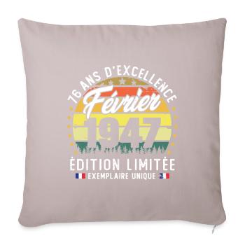 Vintage Cadeau Anniversaire 76 Ans Février 1947 - Coussin et housse de 45 x 45 cm - taupe clair - Devant