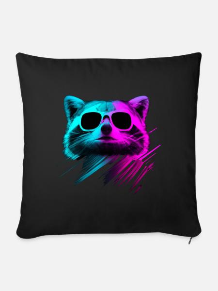 Duotone Raccoon Retro - Sofakissen mit Füllung 45 x 45 cm - Schwarz
