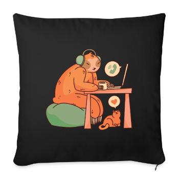 Witziges Faultier mit Katze im Home-Office - Sofakissen mit Füllung 45 x 45 cm - Schwarz - Vorne