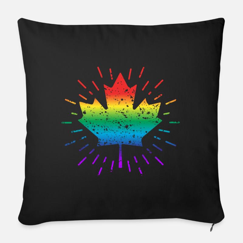 Rainbow Maple Leaf / Canada, Gay, CSD - Coussin et housse de 45 x 45 cm - noir