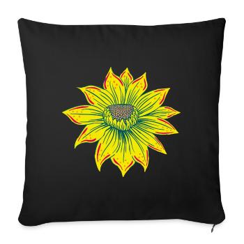 Fleur dessinée à la main en jaune fluo - Coussin et housse de 45 x 45 cm - noir - Devant