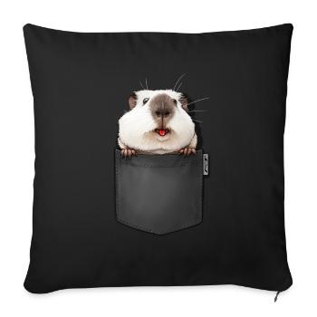 Guinea pig in the belly bag - Sofa pillow with filling 45cm x 45cm - black - Front