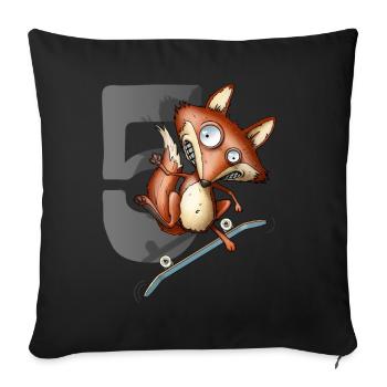 5e anniversaire patineur renard 5 ans - Coussin et housse de 45 x 45 cm - noir - Devant