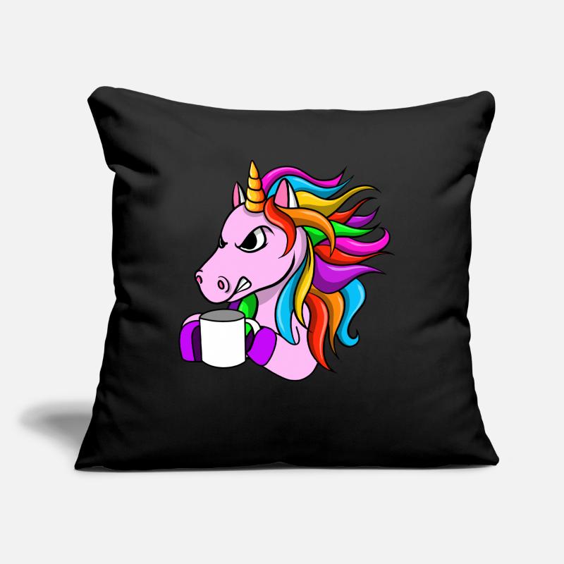 Wütendes Einhorn mit Kaffee Sofakissen mit Füllung 45 x 45 cm